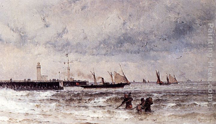 Shipping Near A Harbour Entrance painting - Theodor Alexander Weber Shipping Near A Harbour Entrance art painting